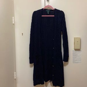 Ralph Lauren long blue button down sweater